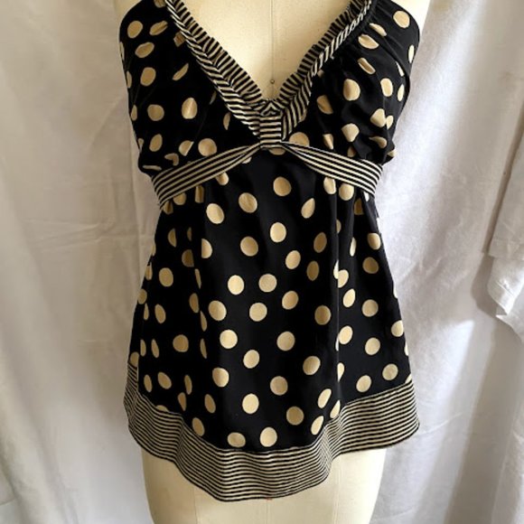 BCBGMaxazria Polka Dot Halter, XS black and cream - Picture 1 of 10